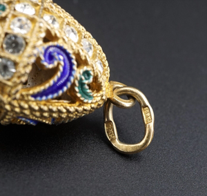 Russian Sterling Vermeil Enamel Crystal Imperial Style Egg Pendant 1.2" PS2030