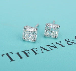 Tiffany Platinum Lucida Diamond Stud Earrings 2.19 carat VVS with Box EG2405