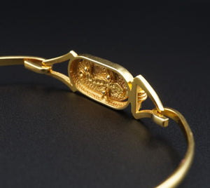 Vintage 14k Bracelet Egyptian Revival Scarab Yellow Gold Hook-On MMA 7" BG899