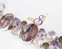 Signed Sj Chunky Sterling Silver Multi Gemstone Toggle Bracelet 7.75" BS2735