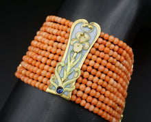 Art Nouveau Plique a Jour Sapphire Station Bracelet Coral 18k Enamel Rare BG906