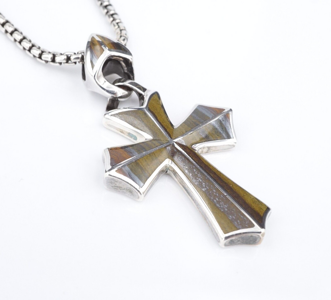 Stephen Webster Rayman Inlay Cross Pendant Necklace Sterling Silver 20