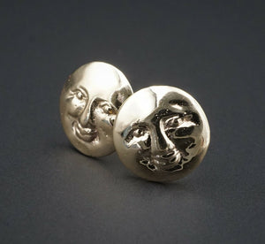 14k Gold Wesley Emmons Goddess Smiling Moon Face Stud Earrings 1/2" EG1620