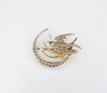 Antique 10k Brooch Victorian Seed Pearl Swallow Crescent Yellow Gold 1" OG482