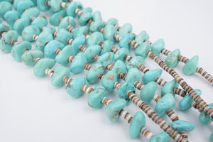 Vintage Turquoise Necklace Heishi Bead Multi Strand 30" Nugget N265