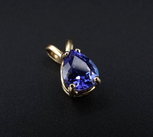 14k Yellow Gold 1.25ct Natural Tanzanite Solitaire Pear Cut Pendant PG1786