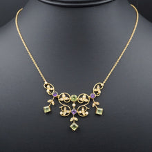 Antique Edwardian 15k 18k Gold Amethyst Peridot Suffragette Necklace 16" NG1424