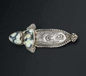 David Troutman Sterling Silver Variquoise Turquoise Brooch 3.3" OS604