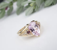 14k Yellow Gold Pear Cut Pink Kunzite Diamond Ring Size 7.75 RG3964