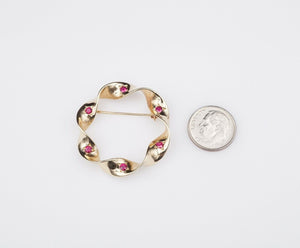 James Avery 14k Ribbon Brooch Open Circle Wreath Gold Rare Retired Ruby OG259