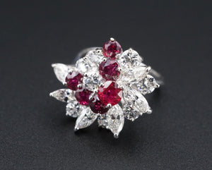 Vintage 18k Gold Diamond Ruby Ring 3ctw Cocktail Statement Guard Sz 5.75 RG3988