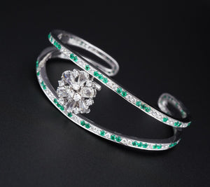 18k White Gold 4.5 carat Diamond Emerald Kick Cuff Bracelet 6.25" BG729