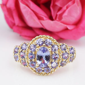 14k Yellow Gold Tanzanite Dome Cocktail Ring Size 8.25 Free Ship RG3733