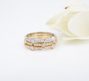 18k Gold Diamond Band Ring Set Stackable 1/2ctw Yellow Rose White Sz 6.25 RG4327