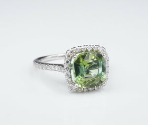 Green Tourmaline Diamond Halo Ring Platinum 3 carat Size 5.75 RG3236