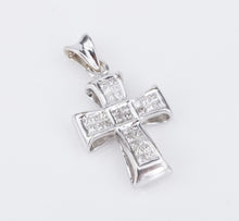 14k White Gold Diamond Cross Pendant Invisible Set Pave Princess 1" PG1820