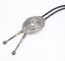 Navajo Bolo Tie Sterling Silver Kachina Sun Face Signed EC Artisan 19" M1944