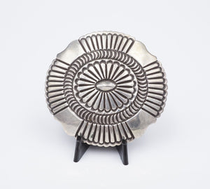 Leonard Maloney Navajo Sterling Silver Concho Belt Buckle 1.25" Hand Stamp M1908