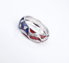 18k Hidalgo Enamel Diamond Band Ring American Flag Red White Blue Sz 6.5 RG4217