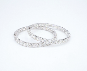 Natural Diamond Inside Out Hoop Earrings 14k White Gold 9.5 ctw 1.7" EG2391