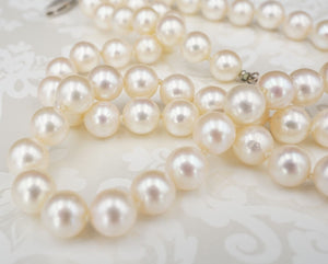 Vintage 14k Pearl Strand Necklace White Gold 7.5mm 25" Free Shipping NG1442