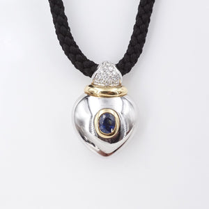Designer 18k Heart Pendant Palladium Sapphire Pave Diamond Locket PG1552