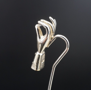14k Diamond Stick Pin Victorian Gloved Hand Tie Hat Pin White Gold 2.5" M1834