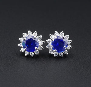 14k White Gold 3.7ct Natural Sapphire Diamond Halo Stud Earrings CO909