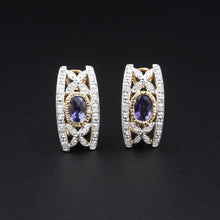 Tanzanite Diamond Earrings 10k Gold Omega Back Huggie 1 ctw 7/8" EG2433