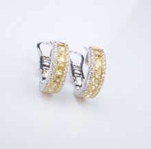 Yellow Diamond Huggie Hoop Earrings 18k White Gold 2.75 ctw 0.68" Fancy EG2425