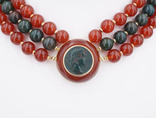 Trianon 14k Gold 3-Strand Carnelian Bloodstone Cameo Bead Necklace 15" NG1405