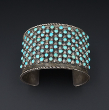 Zuni Petit Point Bracelet Turquoise Wide Cuff Sterling Silver Vintage BS2900