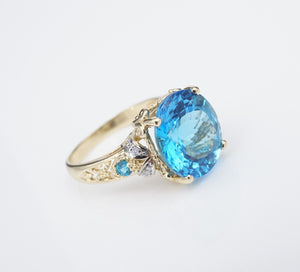 Topaz Diamond Cocktail Ring 14k Yellow Gold Statement Sz 8.25 Designer NH RG3910