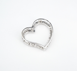 10k White Gold Diamond Open Heart Love Mom Pendant 2/3" Free Shipping PG1754