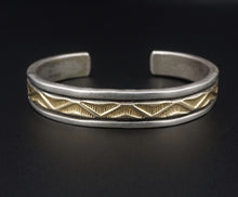 Navajo Bruce Morgan Sterling Silver 14k Gold Etched Cuff Bracelet 6.5" BS2803