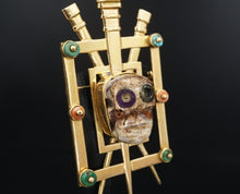 Museum Quality Graziella Laffi 18k Gold Skull Artifact Brooch 2.75" Peru OG389