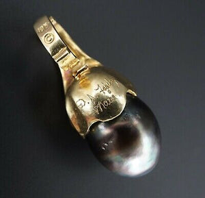 Custom Fairclough 18k Gold Diamond Tahitian Pearl Pendant 1.25" Maui PG1430