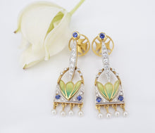 Masriera 18k Earrings Natural Sapphire Diamond Enamel Plique a Jour EG2456