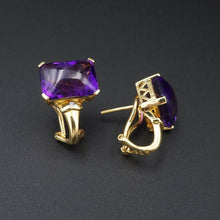 18k Gold Amethyst Diamond Earrings 3/4" 9ct Omega Back FP Designer EG2000