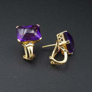 18k Gold Amethyst Diamond Earrings 3/4" 9ct Omega Back FP Designer EG2000