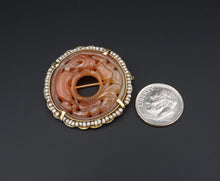 Antique 14k Yellow Gold Carved Jade Pearl Brooch Pin 2 Bats Blessings 1.5" OG419