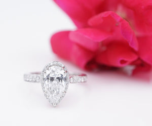 Tacori 1.5ct Pear Diamond Halo Engagement Ring GIA D SI1 Platinum Sz-6 CO1120