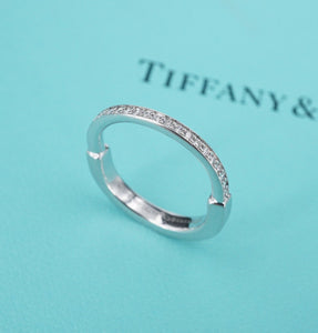 Tiffany & Co 18k White Gold Diamond Lock Ring Band Size 7.25 18 RG4356