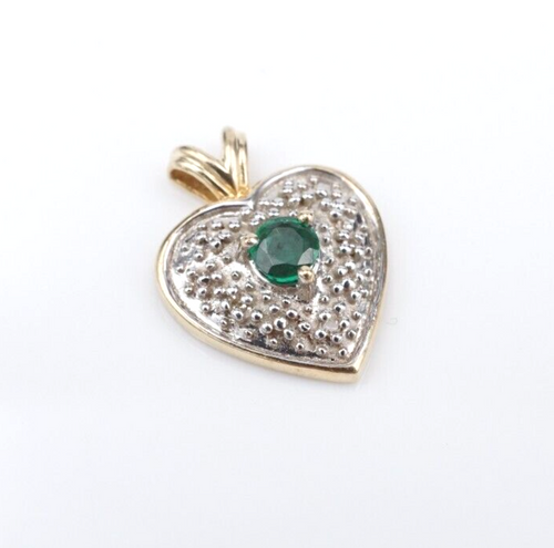 14k Emerald Diamond Heart Pendant Pave Yellow Gold 3/4