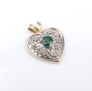 14k Emerald Diamond Heart Pendant Pave Yellow Gold 3/4" AV PG1857