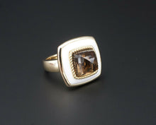 Puffy 3D 14k Gold Fancy Cut Citrine Enamel Cocktail Ring Size 7 Square RG2967