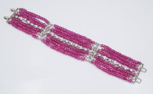 Cathy Waterman Platinum 7-Strand Floral Diamond Ruby Bead Bracelet 6.25" BG699