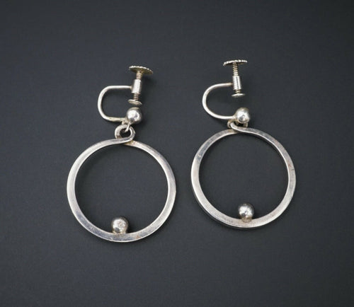 Modernist Sterling Silver Open Circle Bead Dangle Earrings Denmark BFO ES2069