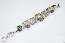Sterling Silver Rutilated Quartz Amethyst Panel Toggle Bracelet Chunky 7" BS2736