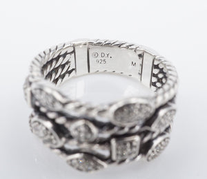 David Yurman Confetti Band Ring 4 Row Diamond Sterling Silver Size 8.25 RS3475